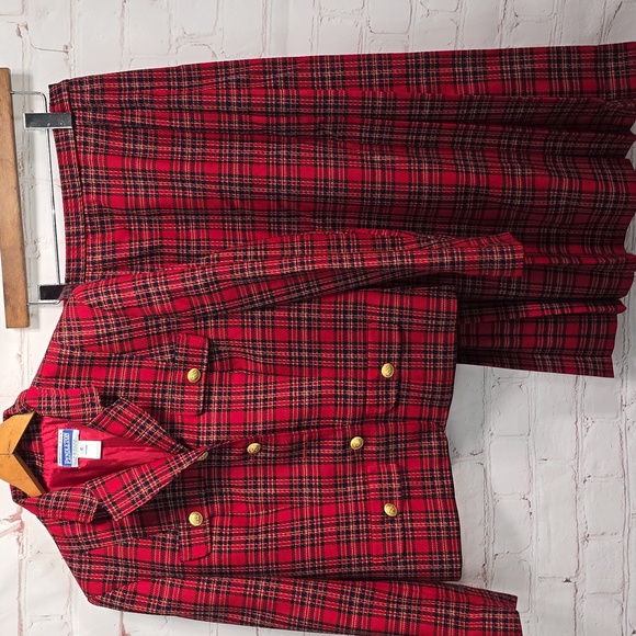 Pendleton Jackets & Blazers - Pendleton 80's Red 100% Wool Tartan Suit Blazer & Pleated Skirt Womens Size 10P